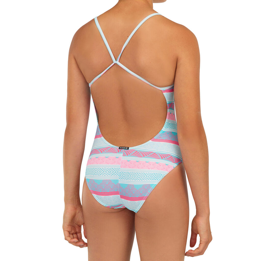 MAILLOT DE BAIN 1 PIECE FILLE 100 TURQUOISE COCO