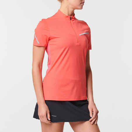 Camiseta Trail Running Mujer Rosa Fresa Manga Corta