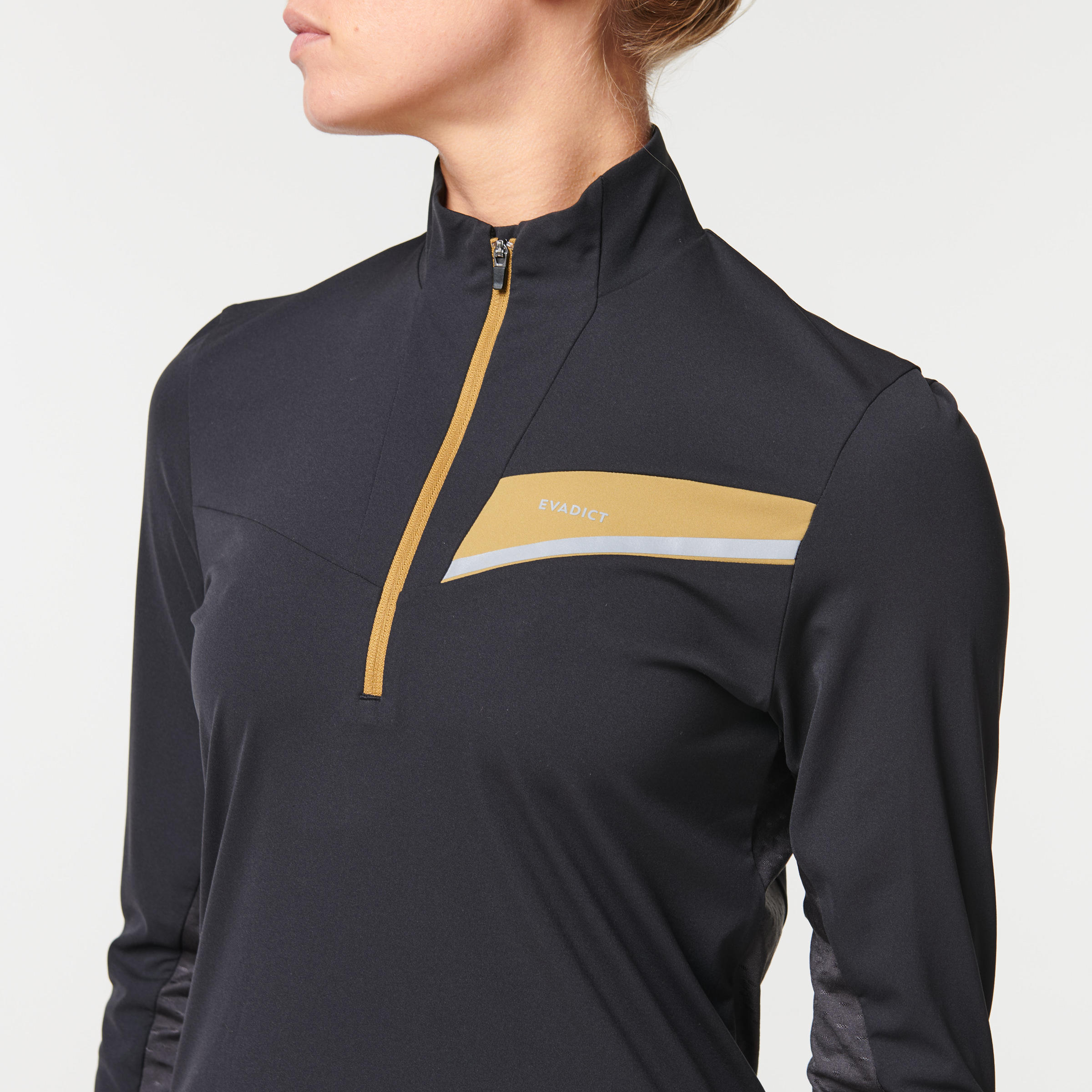 WOMEN'S LONG-SLEEVED TRAIL RUNNING ZIP JERSEY - BLACK/BRONZE 8/9