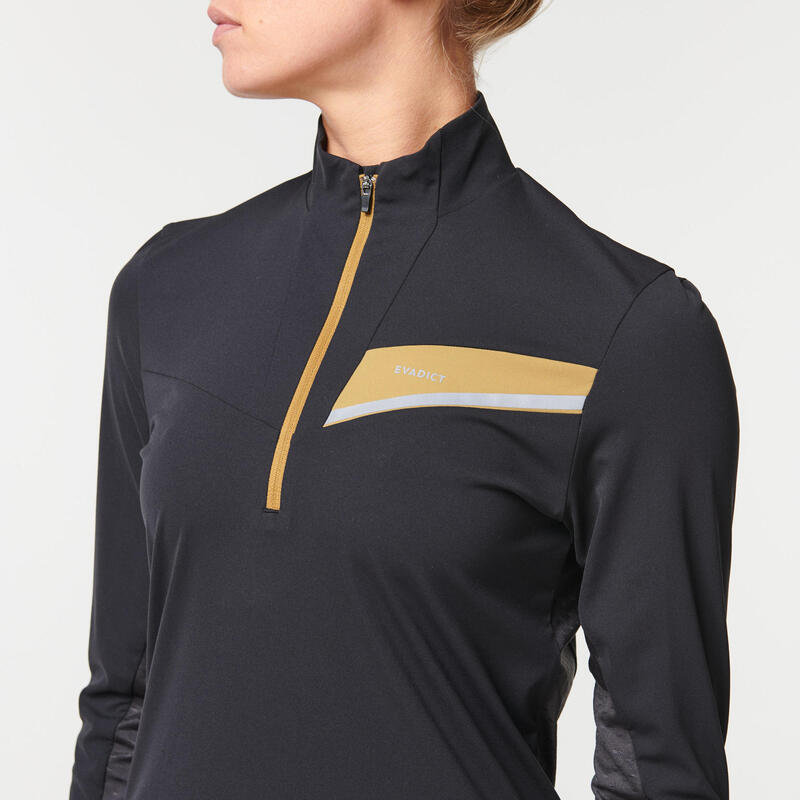 Dámské tričko s dlouhým rukávem a zipem u krku na trailový běh černo-bronzové 