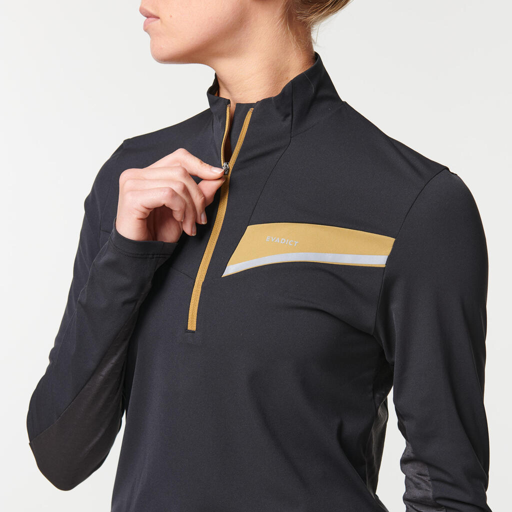 WOMEN'S LONG-SLEEVED TRAIL RUNNING ZIP JERSEY - BLACK/BRONZE