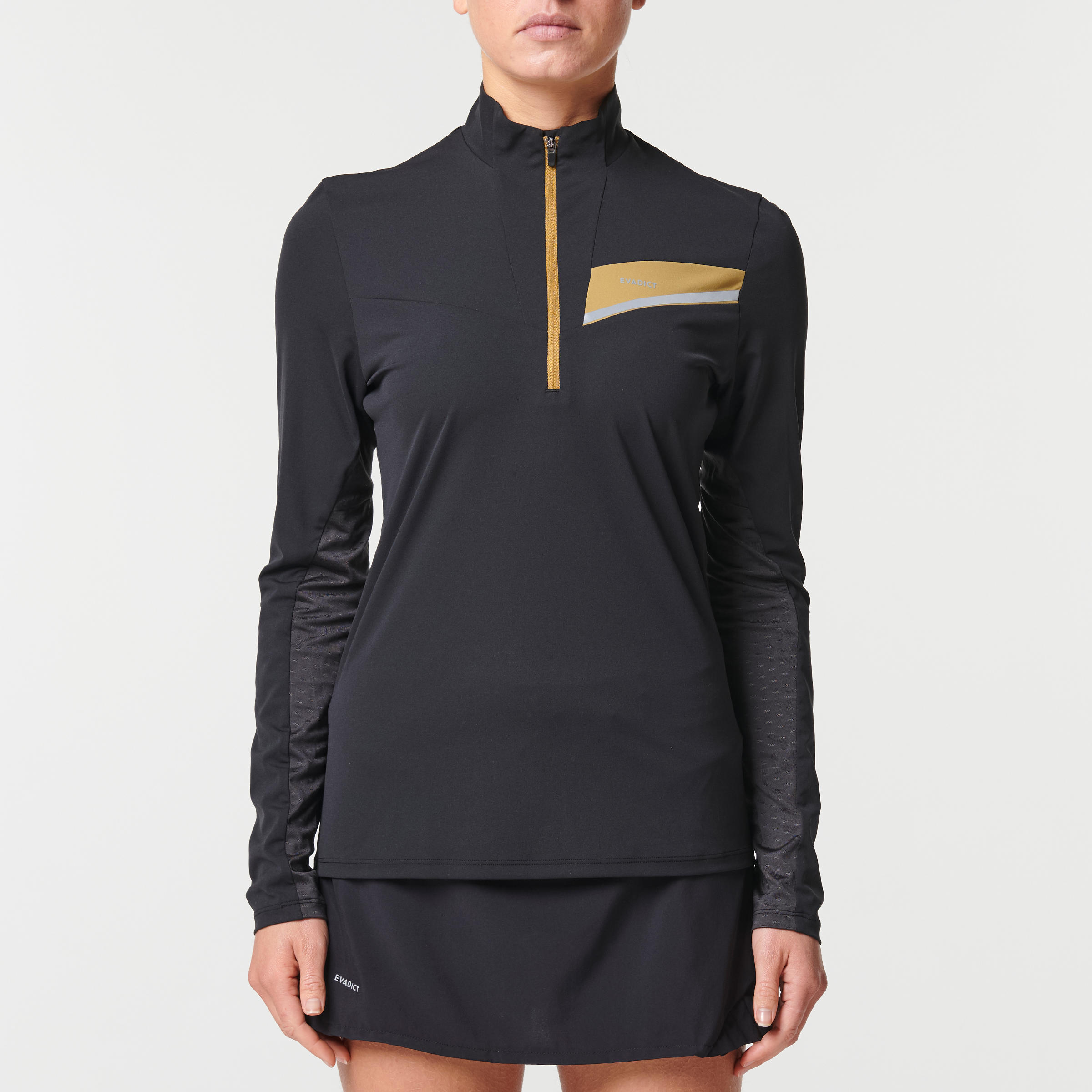CAMISETA TRAIL RUNNING MUJER NEGRO BRONCE MANGA LARGA CREMALLERA EVADICT |  Decathlon