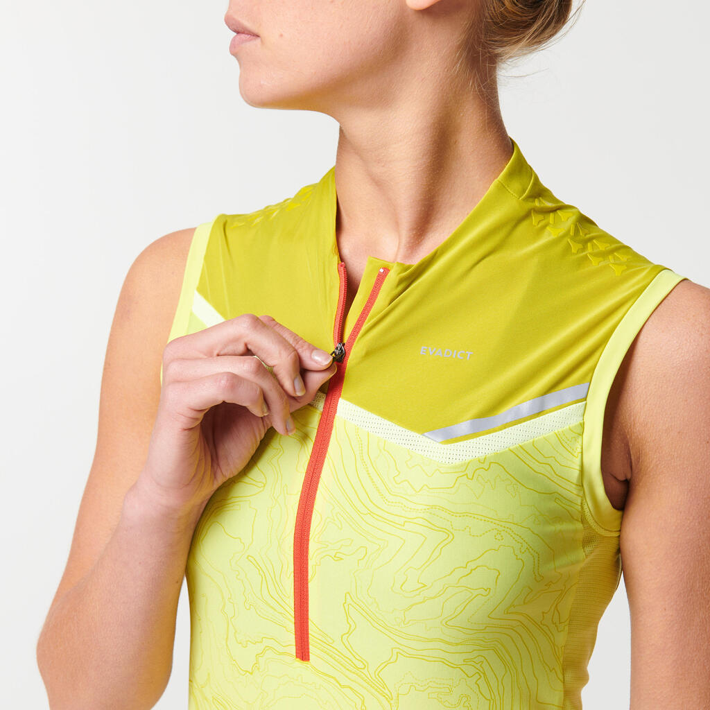 WOMEN'S TRAIL RUNNING SLEEVELESS ZIP TOP - YELLOW GREEN