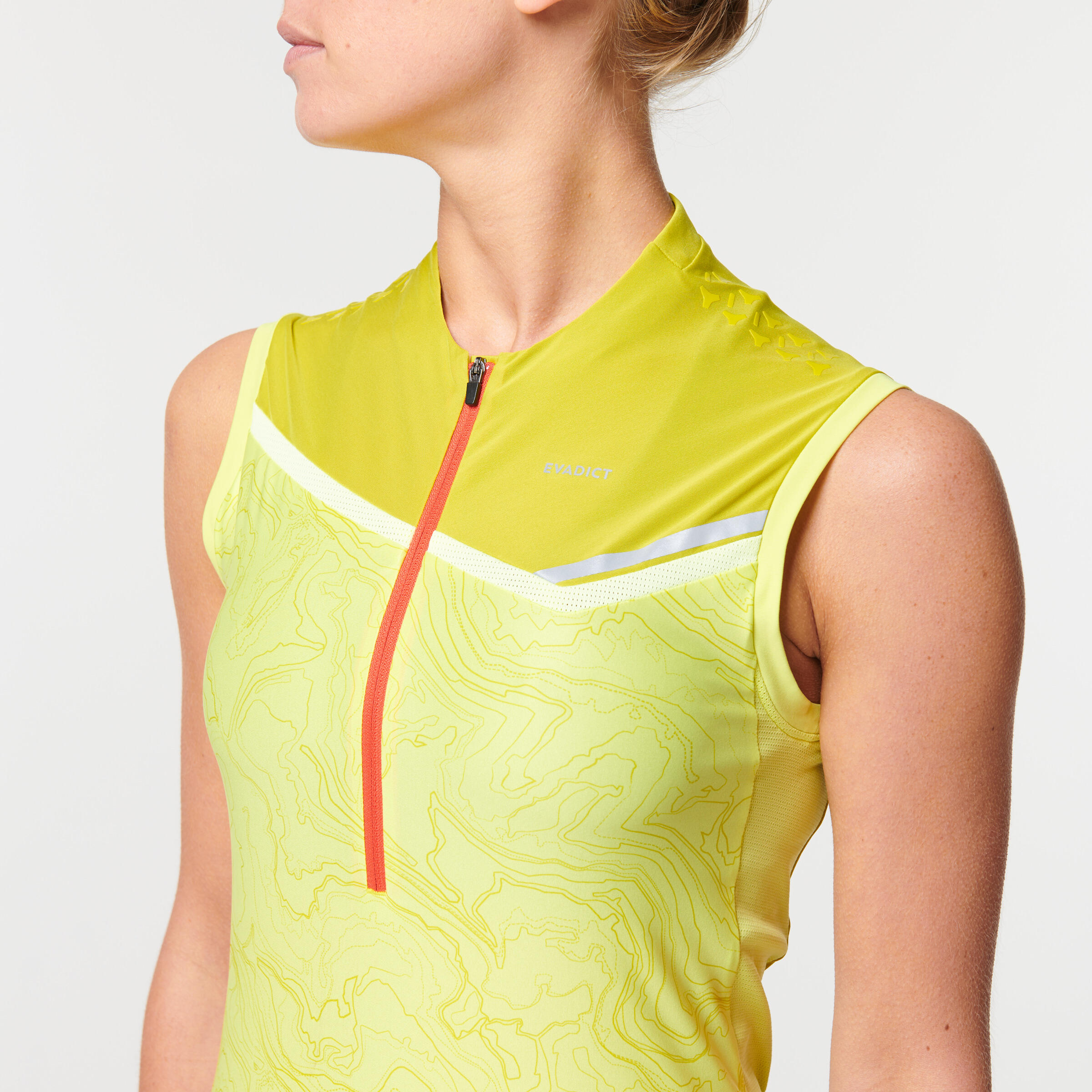 WOMEN'S TRAIL RUNNING SLEEVELESS ZIP TOP - YELLOW GREEN 2/20