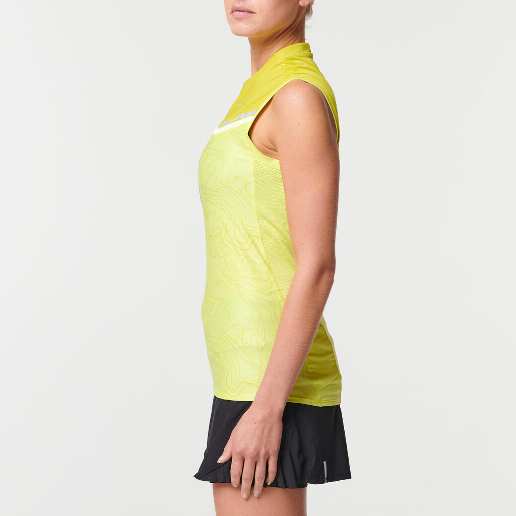 WOMEN'S TRAIL RUNNING SLEEVELESS ZIP TOP - YELLOW GREEN