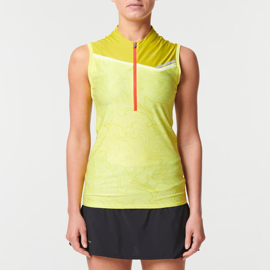 WOMEN'S TRAIL RUNNING SLEEVELESS ZIP TOP - YELLOW GREEN