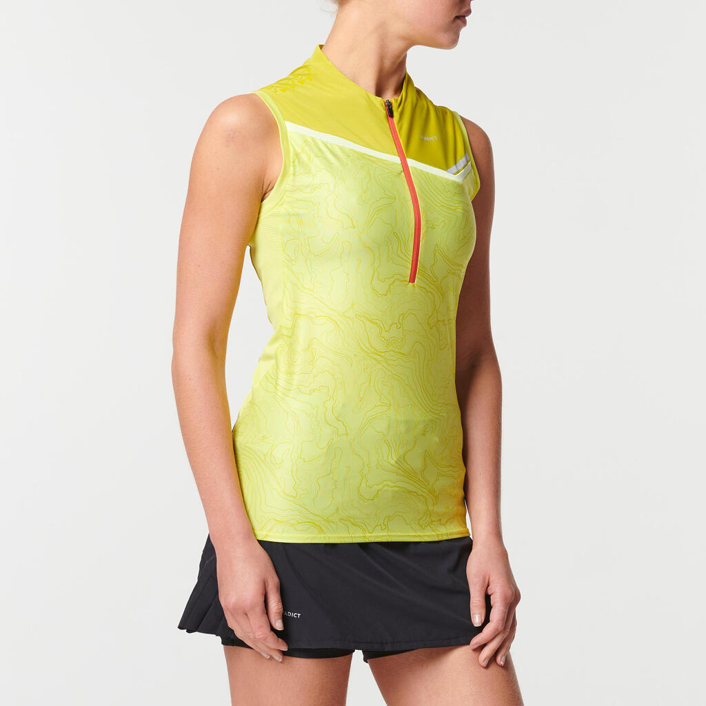 WOMEN'S TRAIL RUNNING SLEEVELESS ZIP TOP - YELLOW GREEN