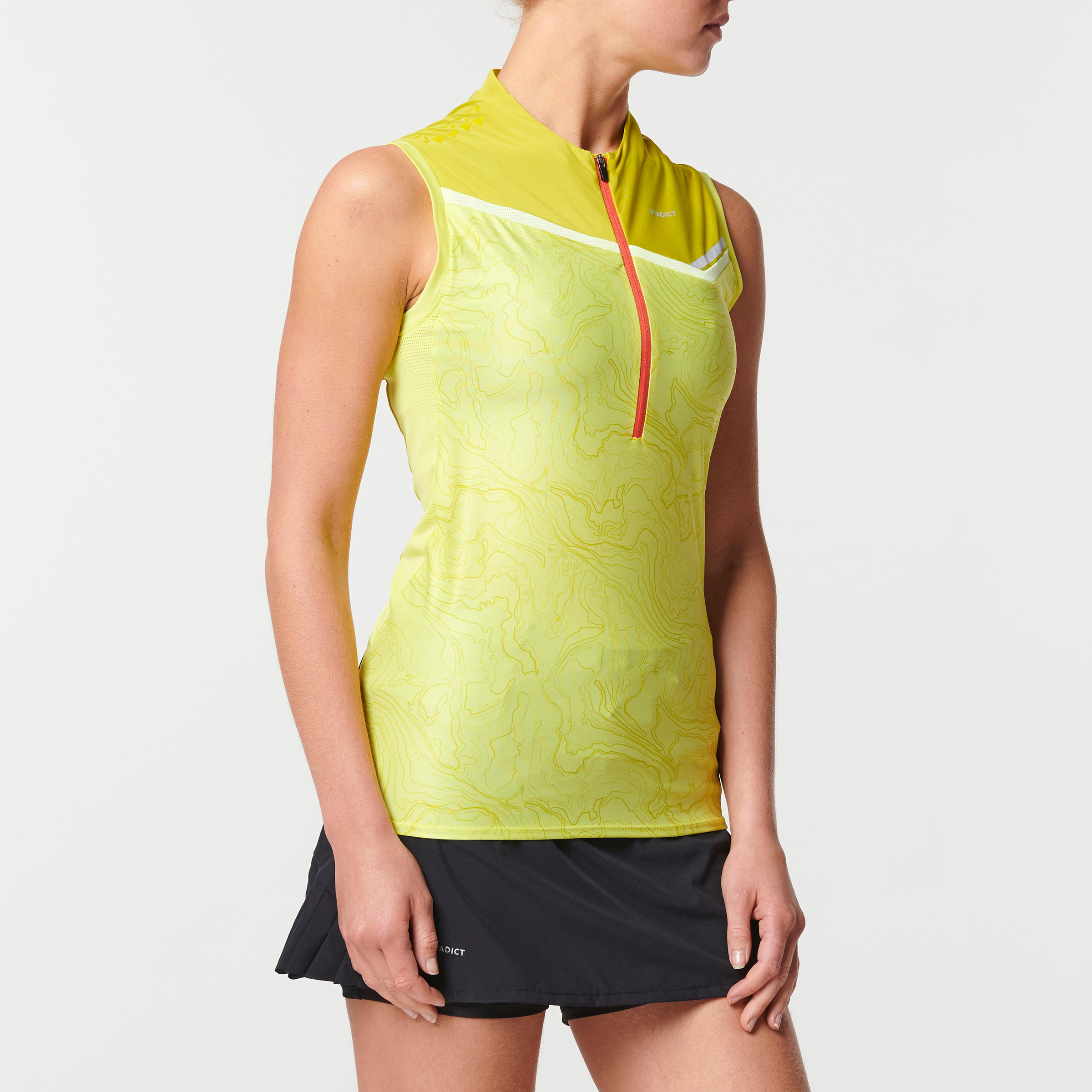 WOMEN'S TRAIL RUNNING SLEEVELESS ZIP TOP - YELLOW GREEN 5/20