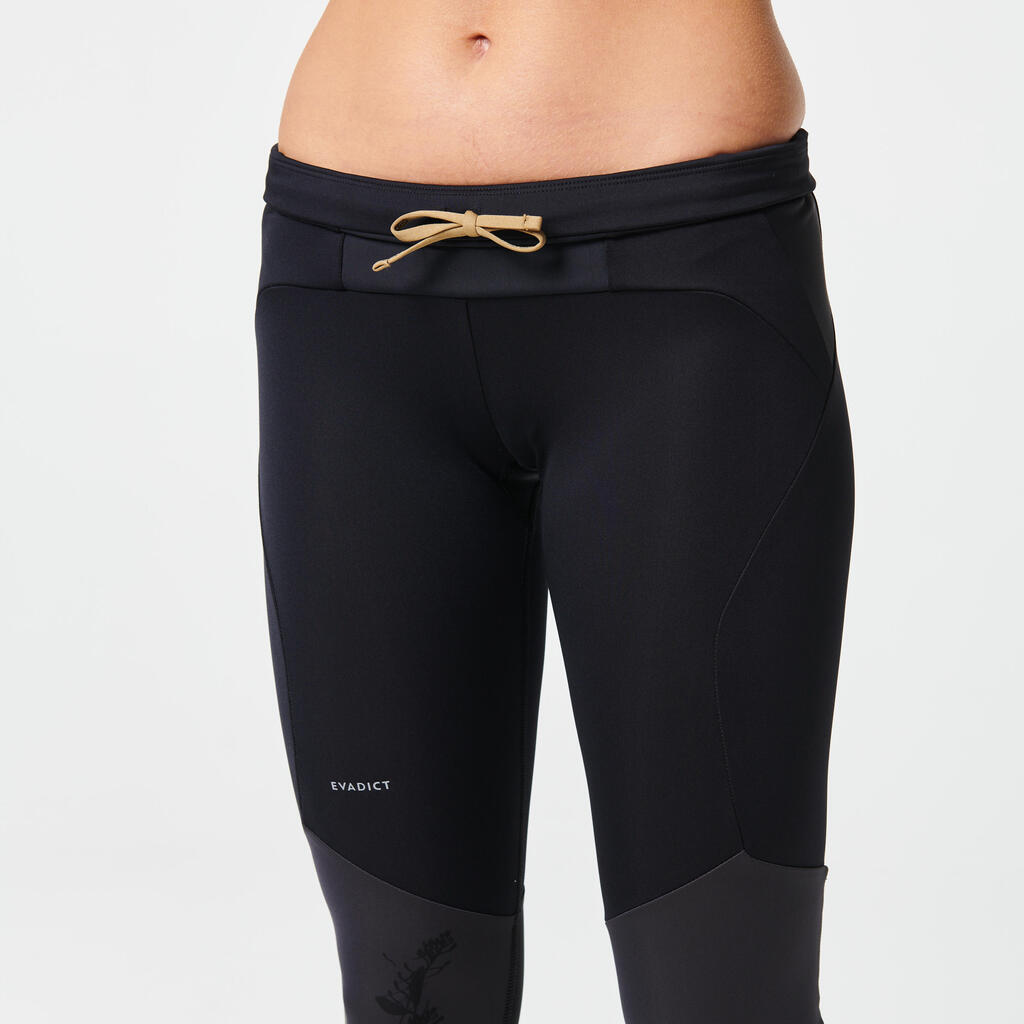 Laufhose lang Tights Trail Damen schwarz/grau Blumenmuster 