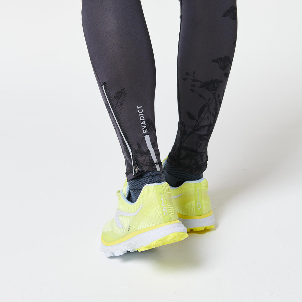 Collant trail running femme noir gris fleurs
