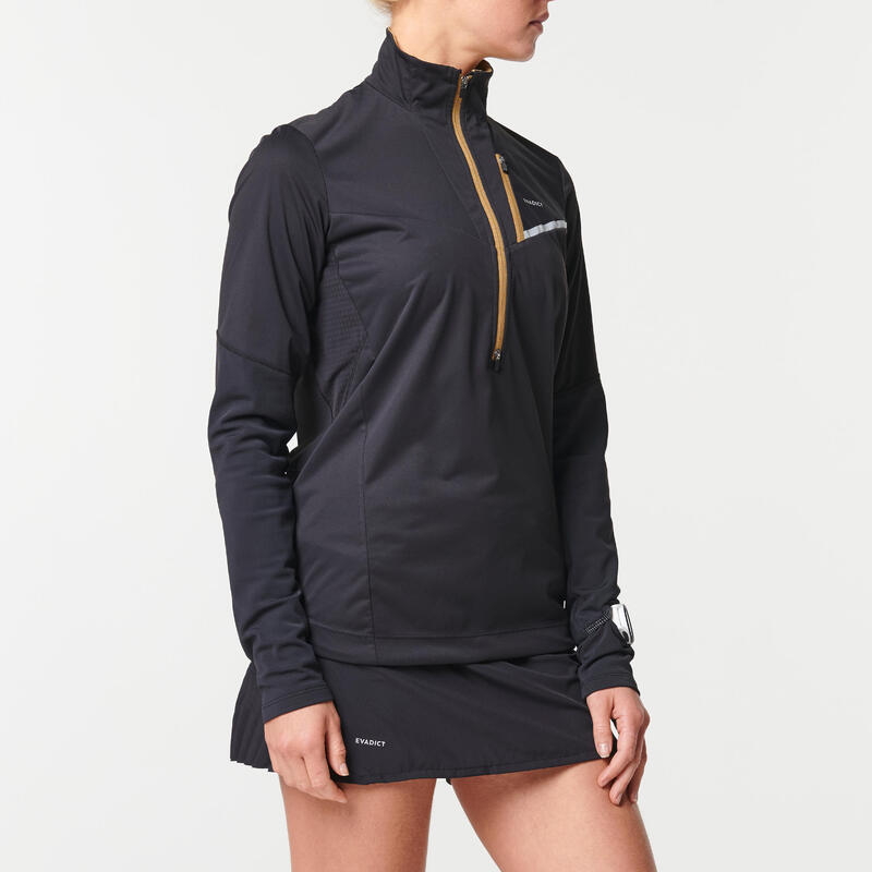 MAILLOT DE TRAIL RUNNING MANCHES LONGUES SOFTSHELL FEMME NOIR BRONZE