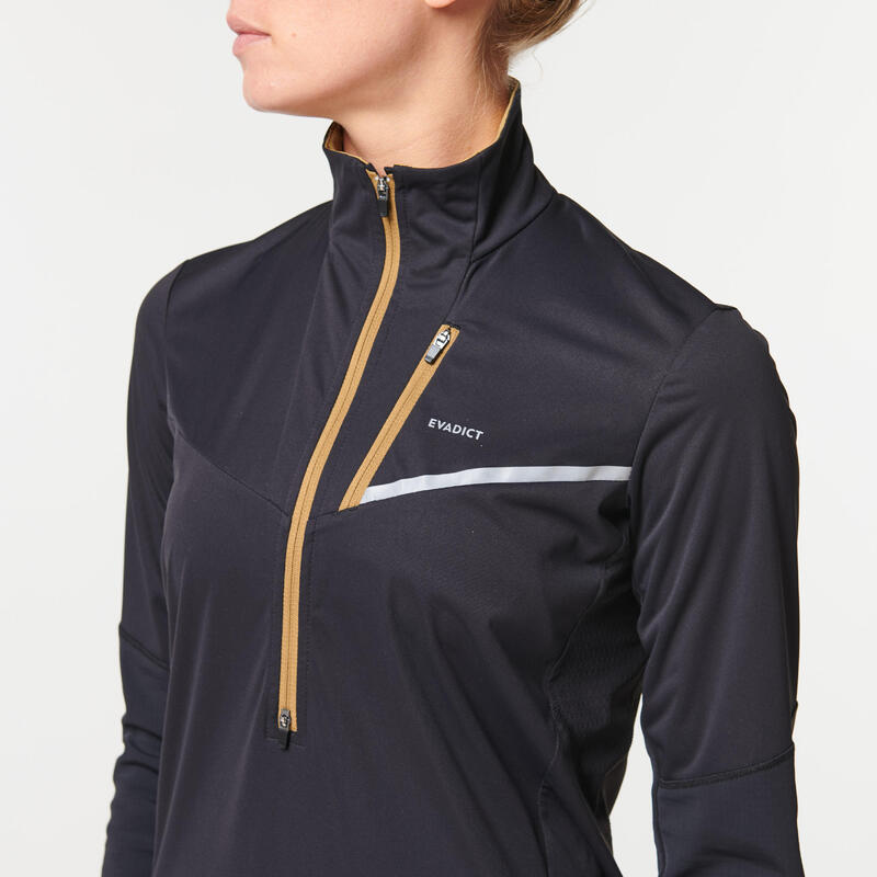 MAILLOT DE TRAIL RUNNING MANCHES LONGUES SOFTSHELL FEMME NOIR BRONZE