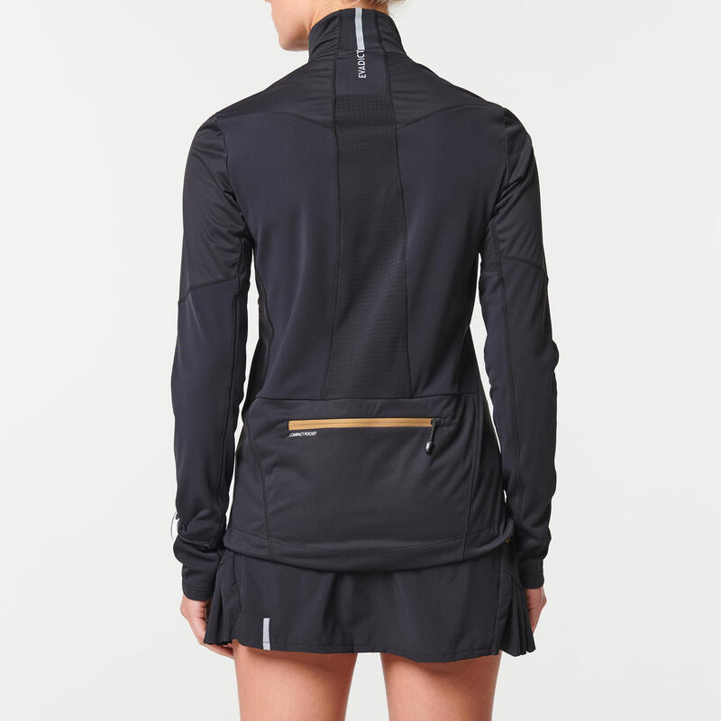 MAILLOT DE TRAIL RUNNING MANCHES LONGUES SOFTSHELL FEMME NOIR BRONZE