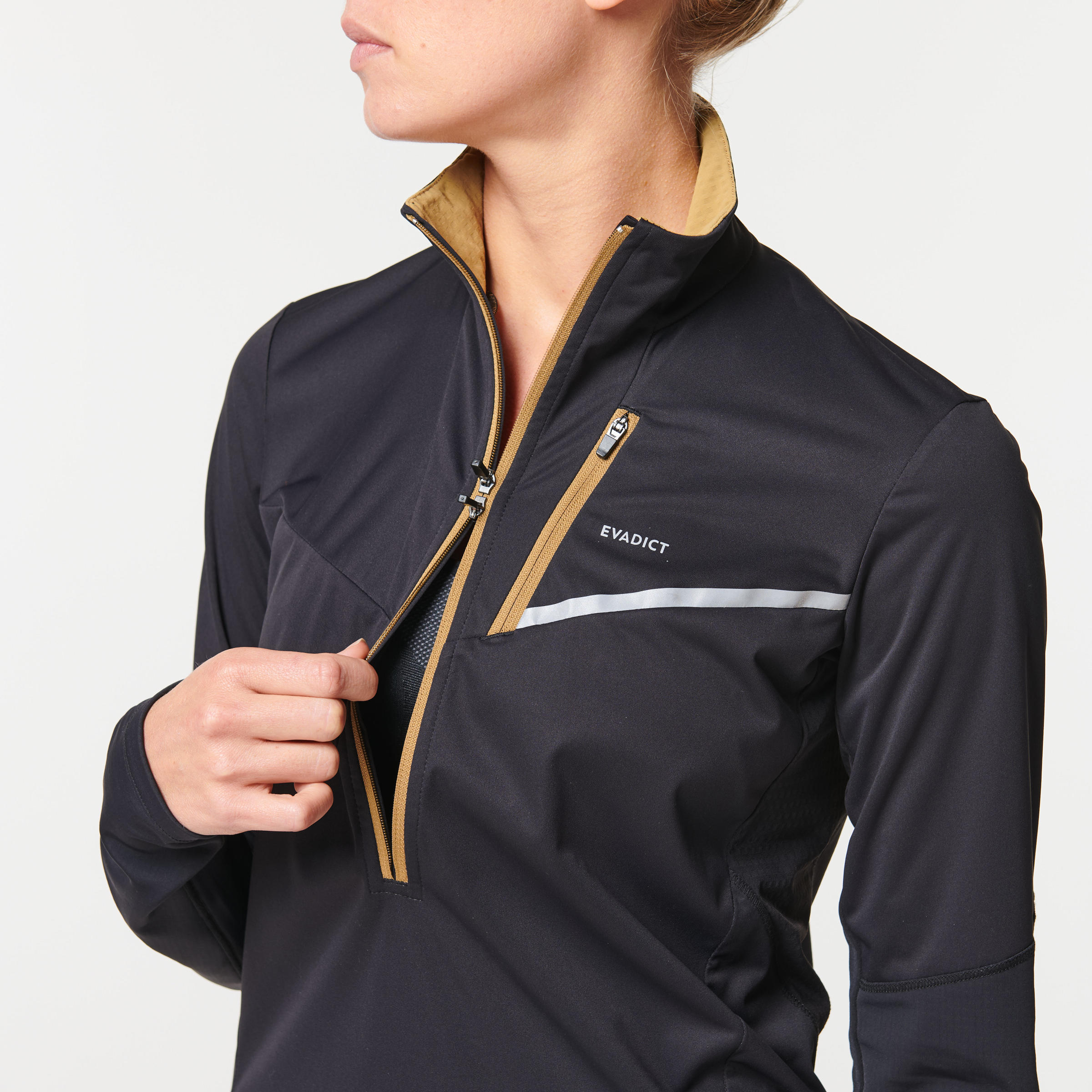 WOMEN'S TRAIL RUNNING LONG-SLEEVED SOFTSHELL JERSEY - BLACK/BRONZE 9/14