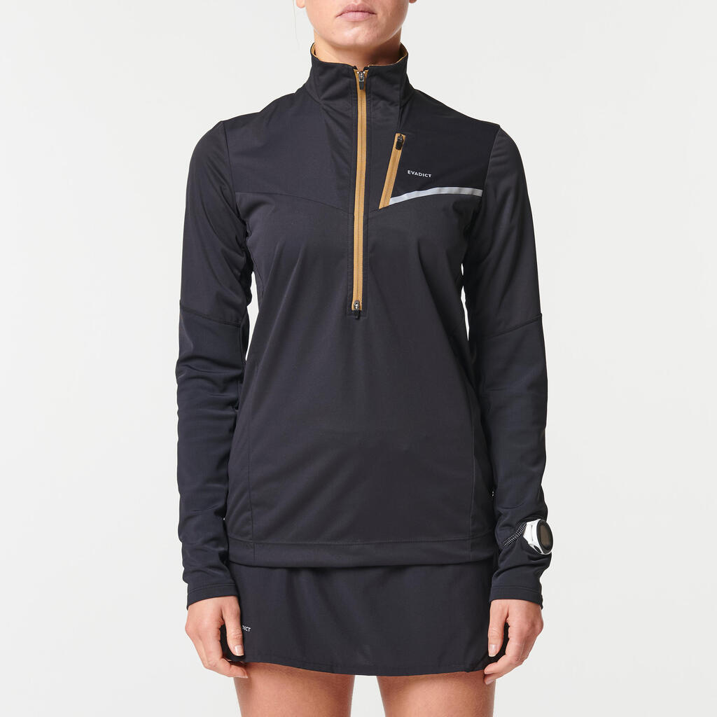 WOMEN'S TRAIL RUNNING LONG-SLEEVED SOFTSHELL JERSEY - BLACK/BRONZE