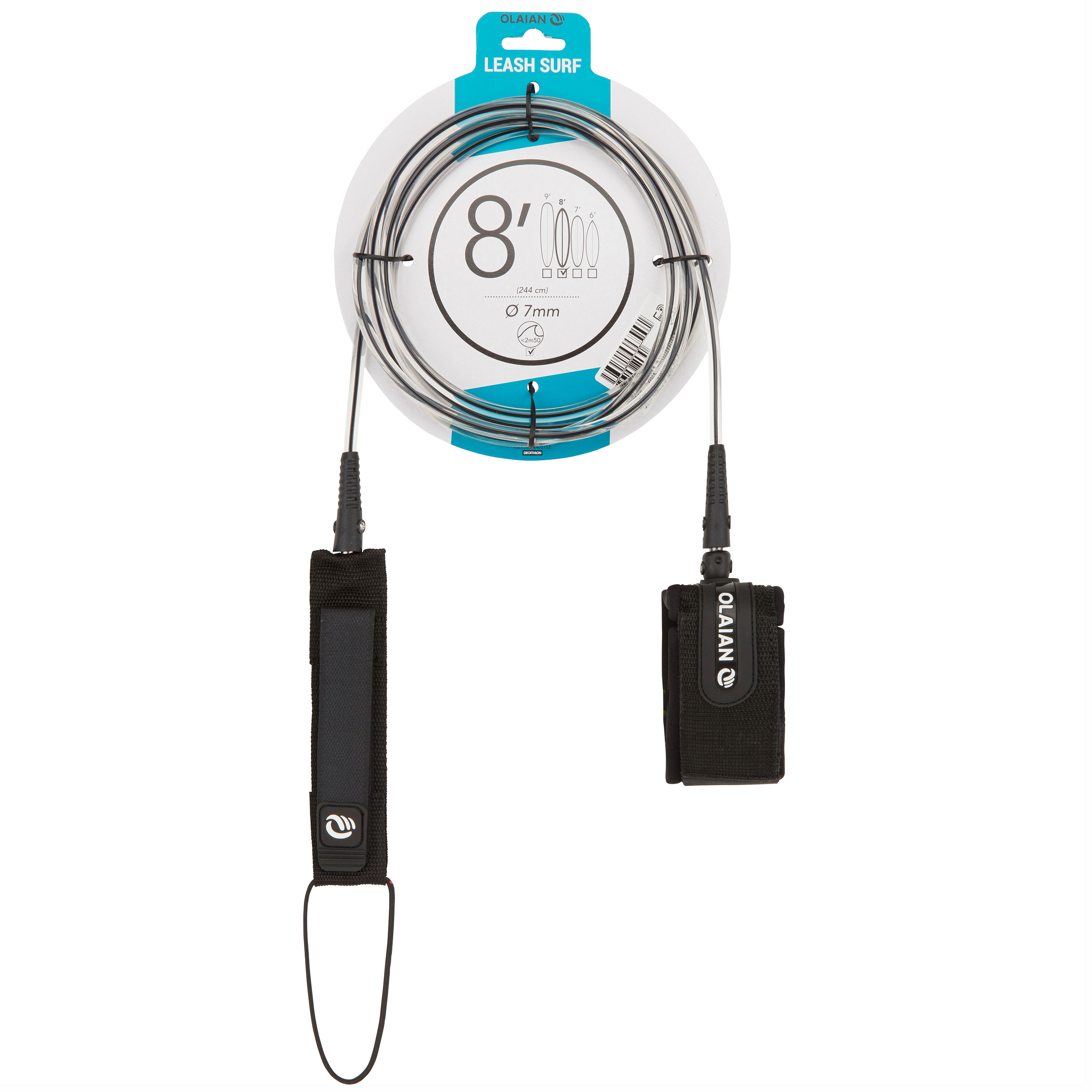 OLAIAN Leash na surf 8' (240 cm) priemer 7 mm čierny