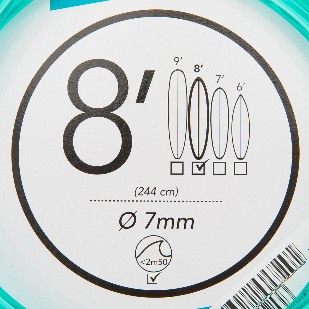 Sērfošanas dēļa saite 8' (240 cm), 7 mm diametrā, zaļa