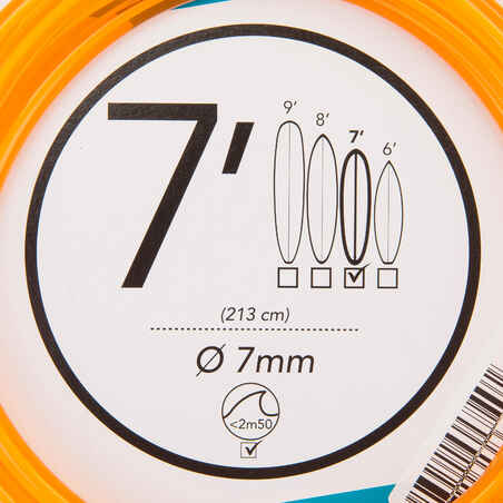 7 mm Diameter Surfboard Leash 7' (210 cm) - Orange.