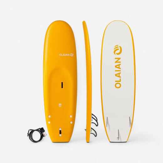 
      FOAM SURFBOARD 100 6'8" with leash and 3 fins.
  