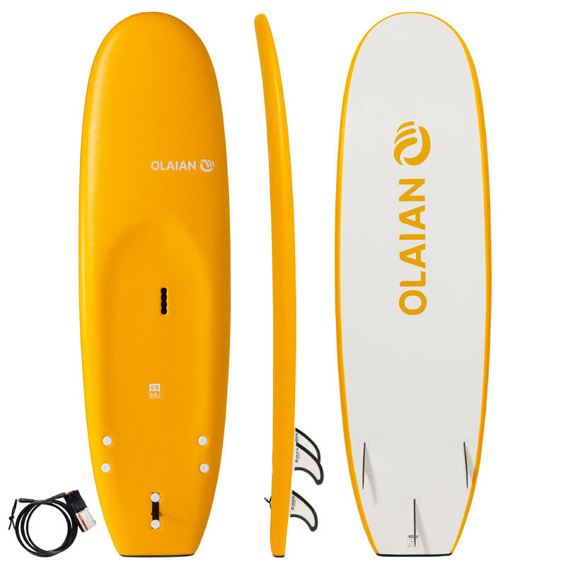 Foam surfboard 100 6'8" met 1 leash en 3 vinnen.