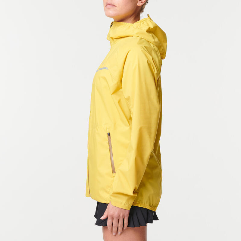 WOMEN'S TRAIL RUNNING JACKET - EVADICT WATERPROOF JACKET - YELLOW/OCHRE