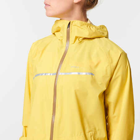 WOMEN'S TRAIL RUNNING LONG-SLEEVED WATERPROOF JACKET - YELLOW OCHRE 