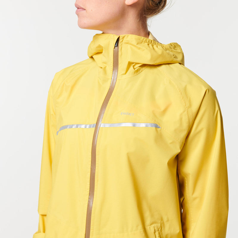 Women's Trail Running Waterproof Rain Jacket yellow/ochre Decathlon