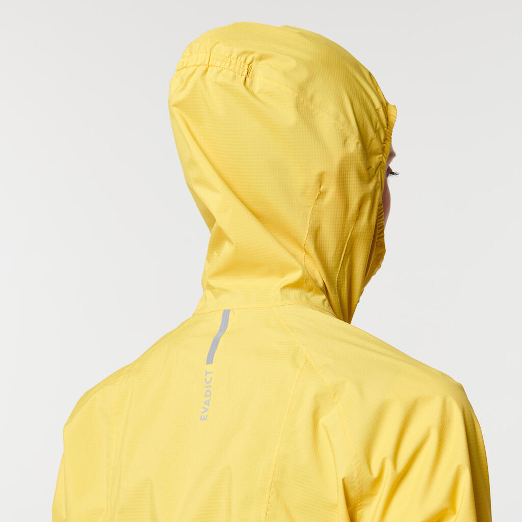 WOMEN'S TRAIL RUNNING LONG-SLEEVED WATERPROOF JACKET - YELLOW OCHRE 