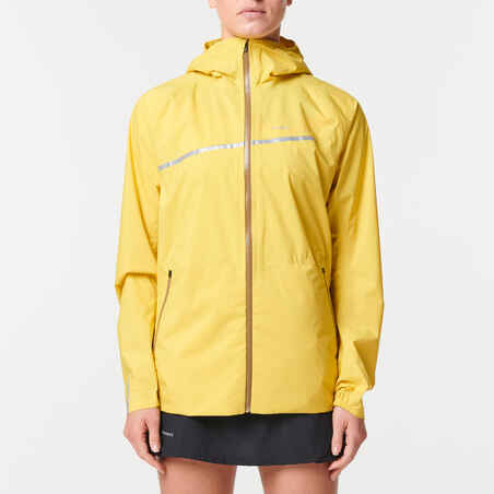 WOMEN'S TRAIL RUNNING LONG-SLEEVED WATERPROOF JACKET - YELLOW OCHRE 