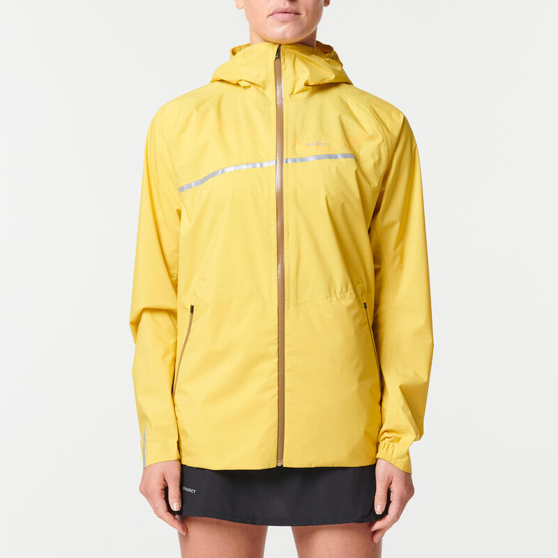 Veste imperméable de running & trail running Femme - KIPRUN Run 500 Rain Jaune