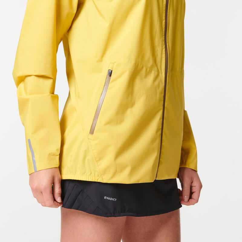 Regenjas voor hard- en traillopen voor dames Run 500 Rain geel