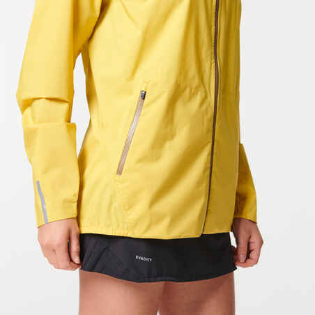 WOMEN'S TRAIL RUNNING LONG-SLEEVED WATERPROOF JACKET - YELLOW OCHRE 