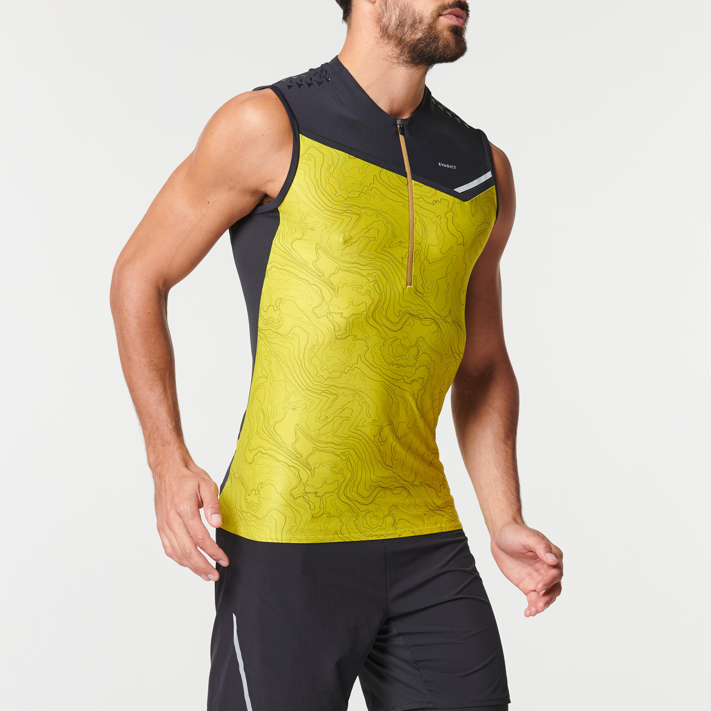 MEN'S TRAIL RUNNIN SLEEVELESS ZIP TOP - YELLOW GREEN  7/18