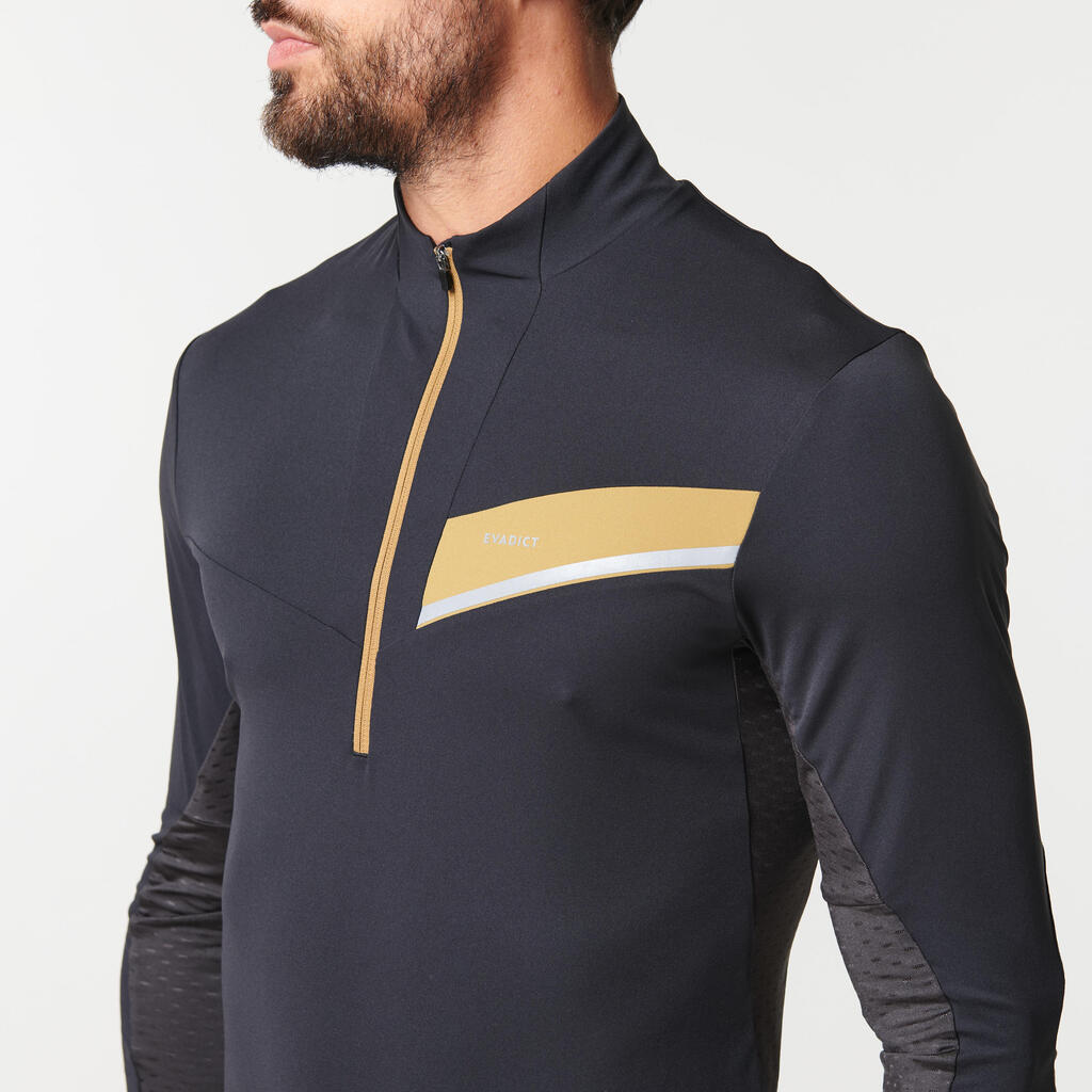 MEN'S TRAIL RUNNING LONG-SLEEVED ZIP JERSEY - BLACK/BRONZE 