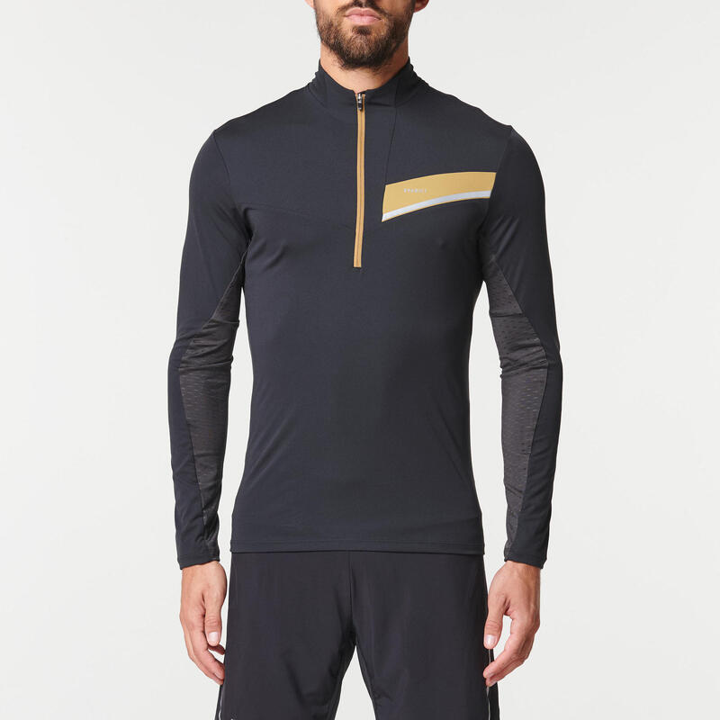 Camiseta trail running manga larga cremallera Hombre negra