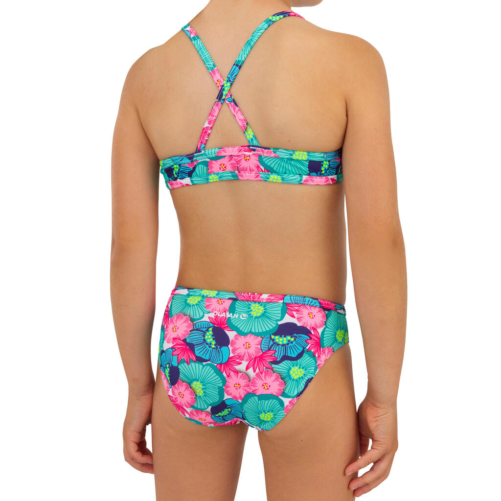 Maillot 2 pièces fleuri surf bretelles croisées fille - june