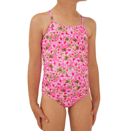 Jednodijelni kupaći kostim za surfanje 100 Hanalei za djevojčice ružičasti 