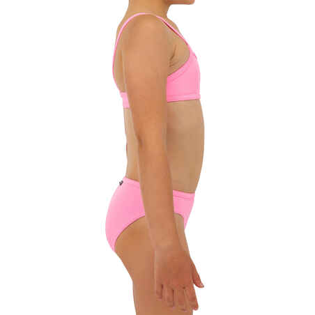 GIRLS’ two-piece SURFING swimsuit BIKINI TOP BALI 100  PINK