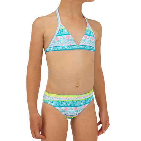 TINA 100 SURF GIRL'S SWIMSUIT TOP AND BRIEFS TRIANGLE TURQUOISE