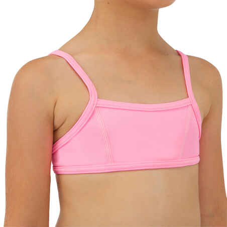 GIRLS’ two-piece SURFING swimsuit BIKINI TOP BALI 100  PINK