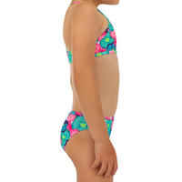 Girl’s 2-piece surf swimsuit floral with crossed straps - turquoise