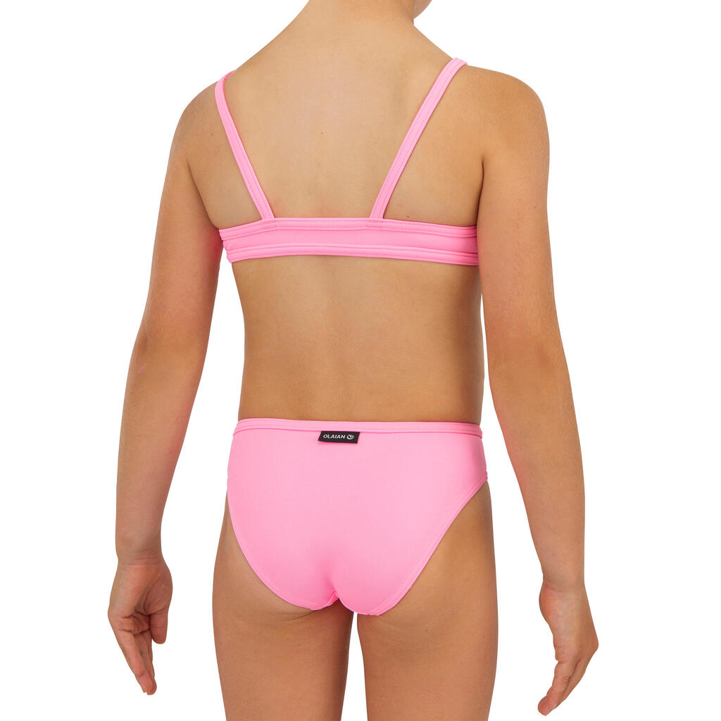 GIRLS’ two-piece SURFING swimsuit BIKINI TOP BALI 100  PINK