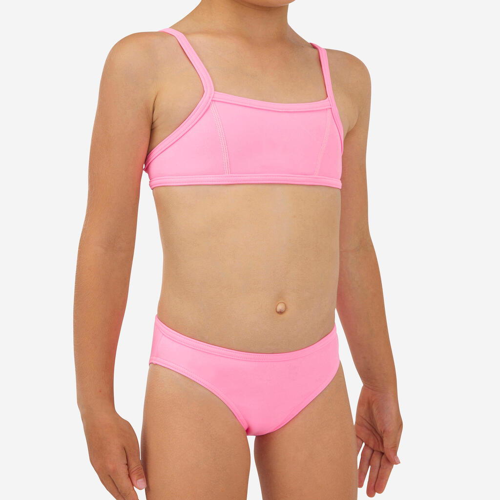 GIRLS’ two-piece SURFING swimsuit BIKINI TOP BALI 100  PINK