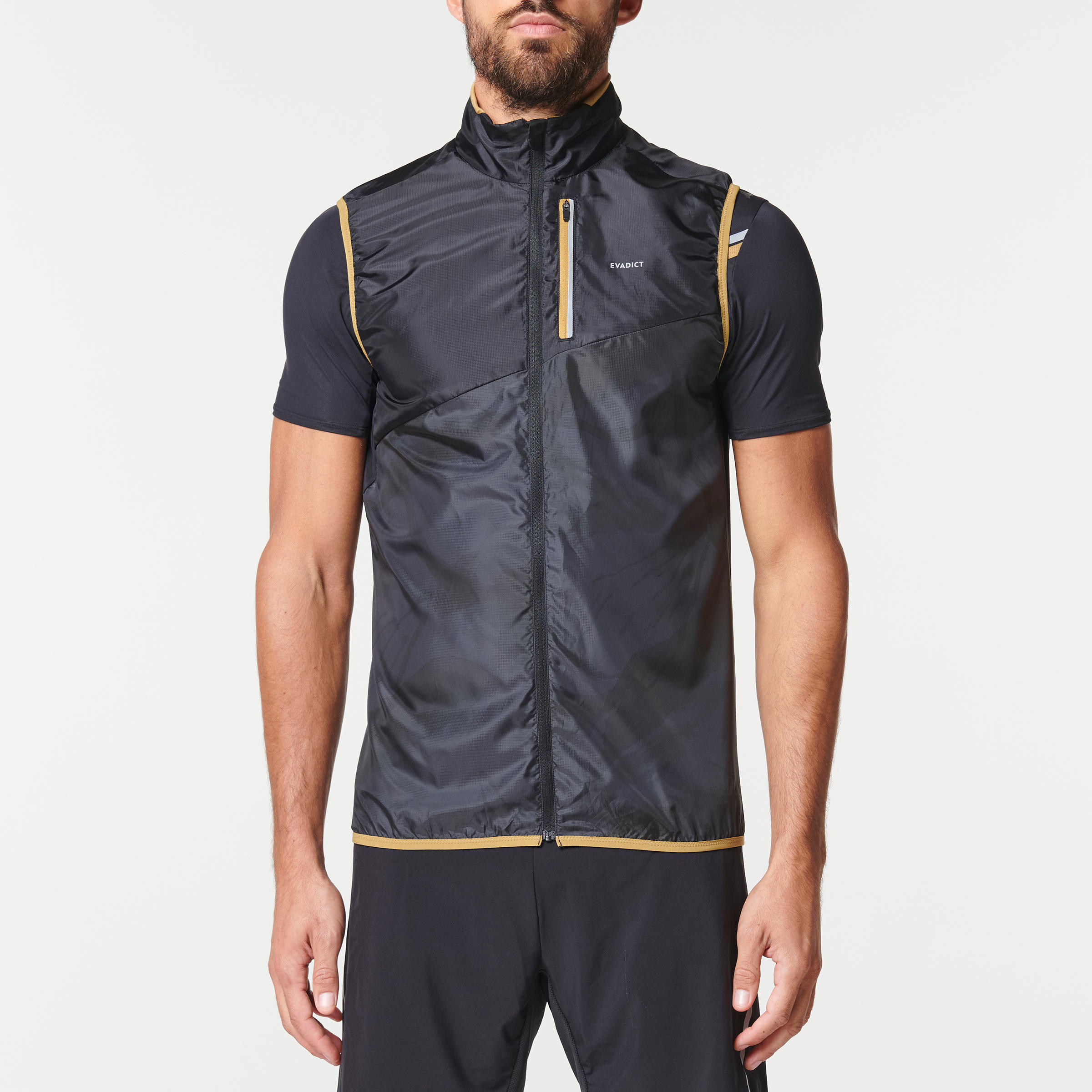 MEN'S TRAIL RUNNING SLEEVELESS WINDPROOF JACKET - GREY BLACK  8/17