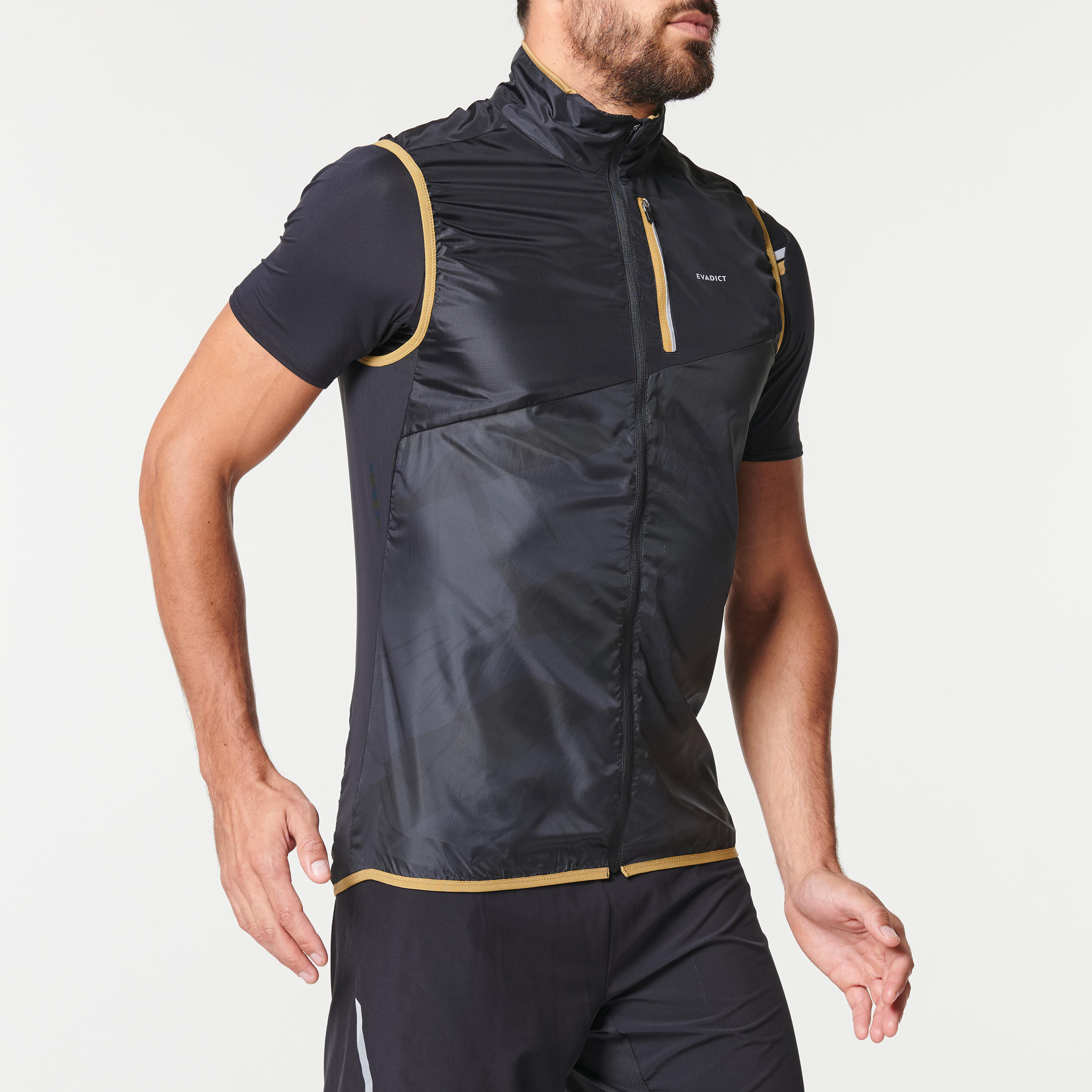 MEN'S TRAIL RUNNING SLEEVELESS WINDPROOF JACKET - GREY BLACK  2/17
