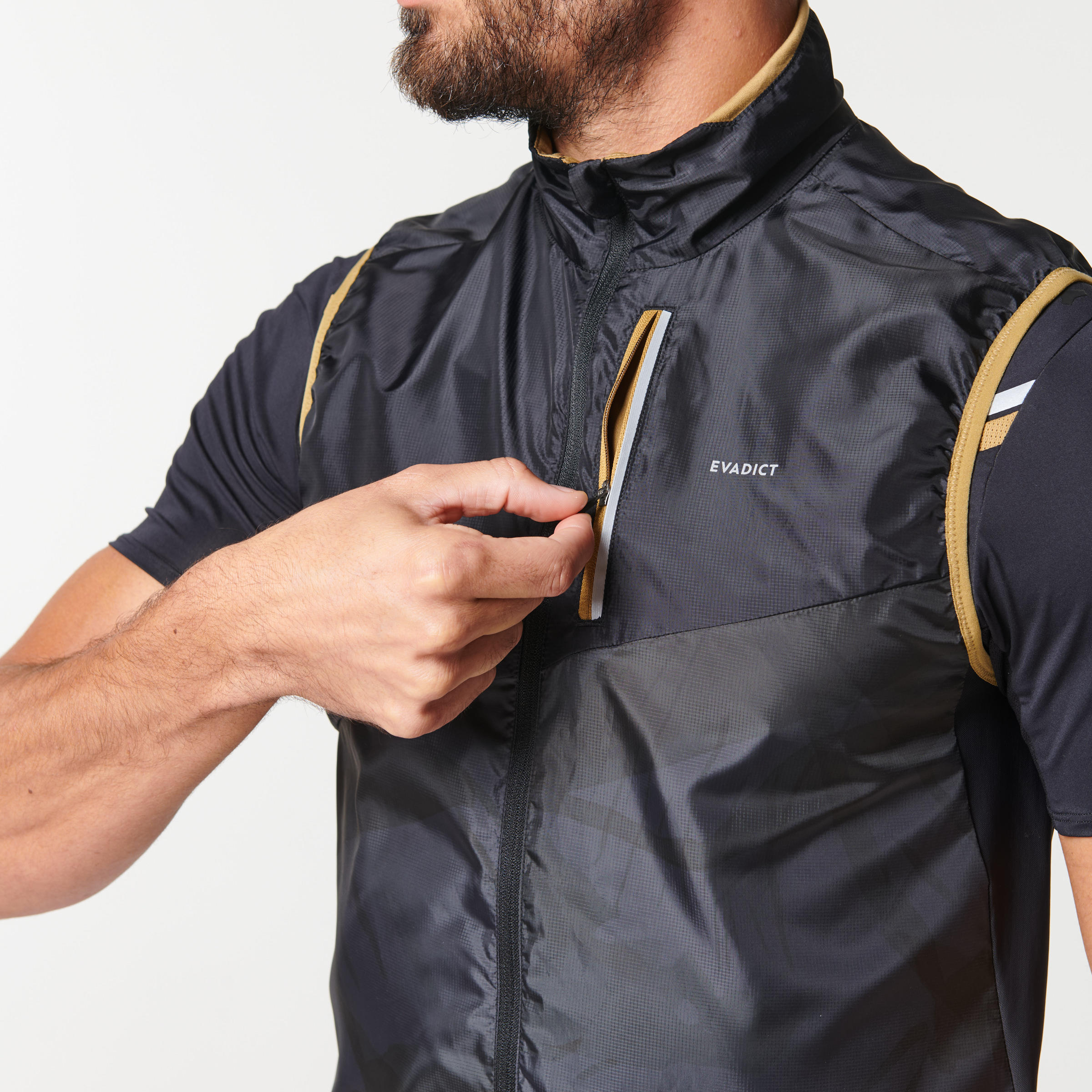 MEN'S TRAIL RUNNING SLEEVELESS WINDPROOF JACKET - GREY BLACK  5/17