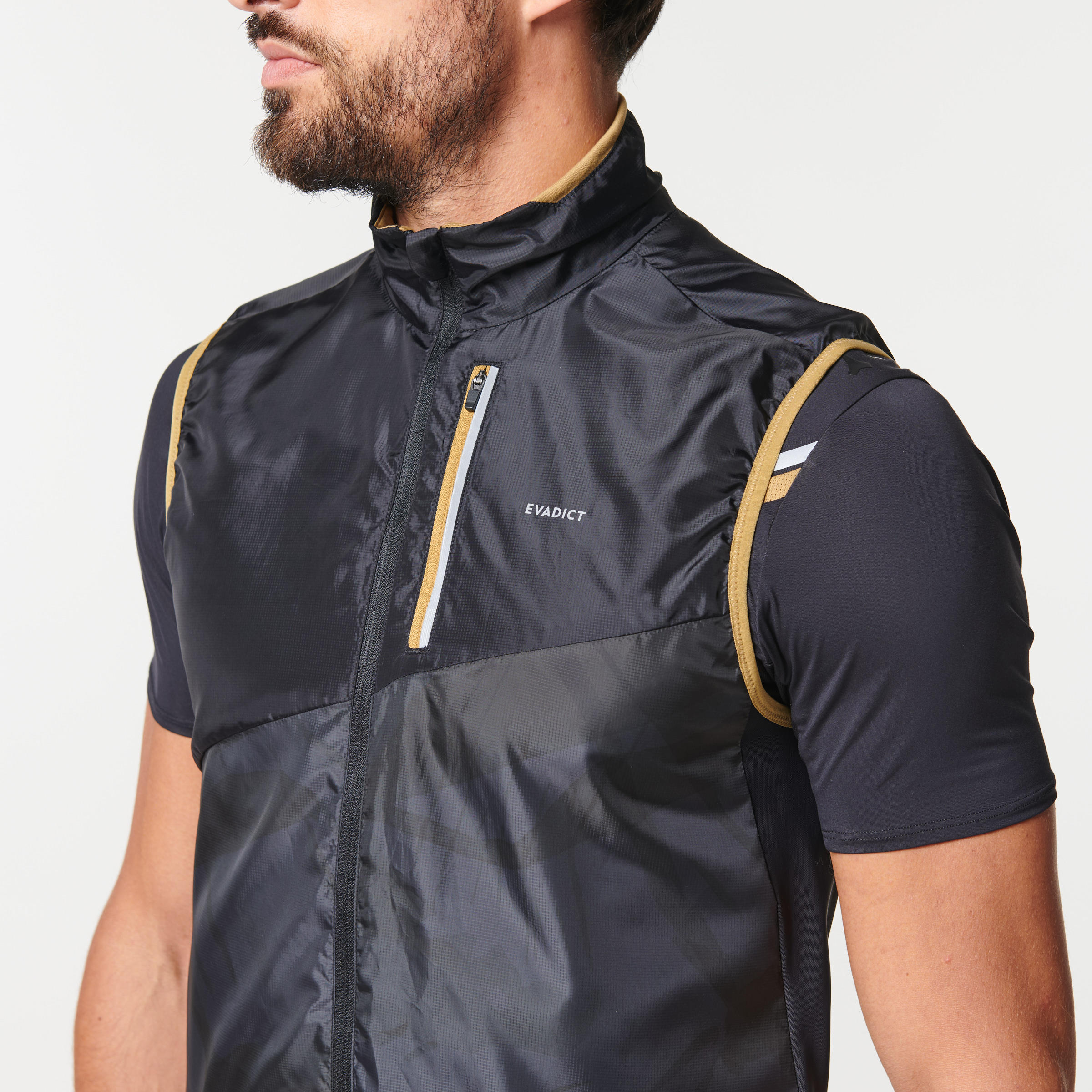 MEN'S TRAIL RUNNING SLEEVELESS WINDPROOF JACKET - GREY BLACK  3/17