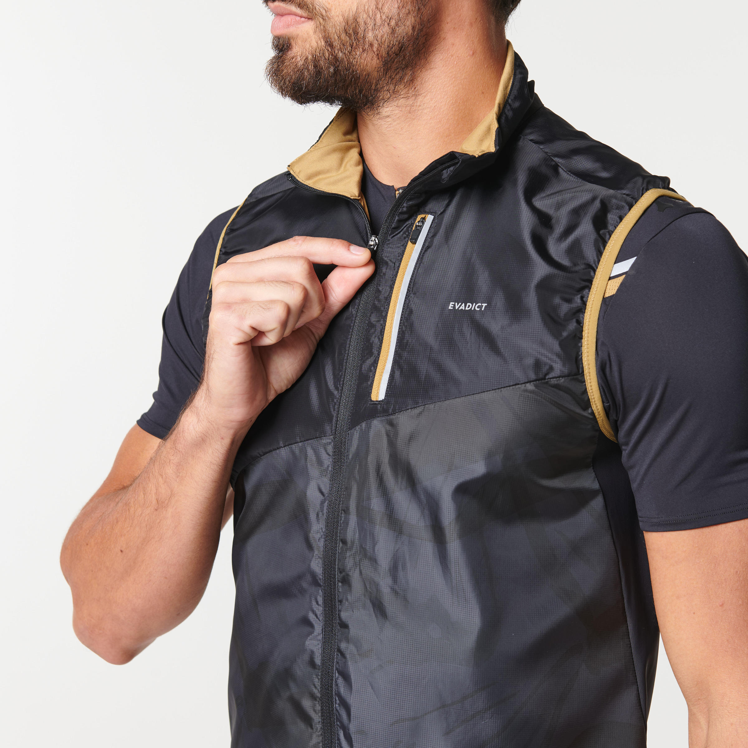 MEN'S TRAIL RUNNING SLEEVELESS WINDPROOF JACKET - GREY BLACK  4/17