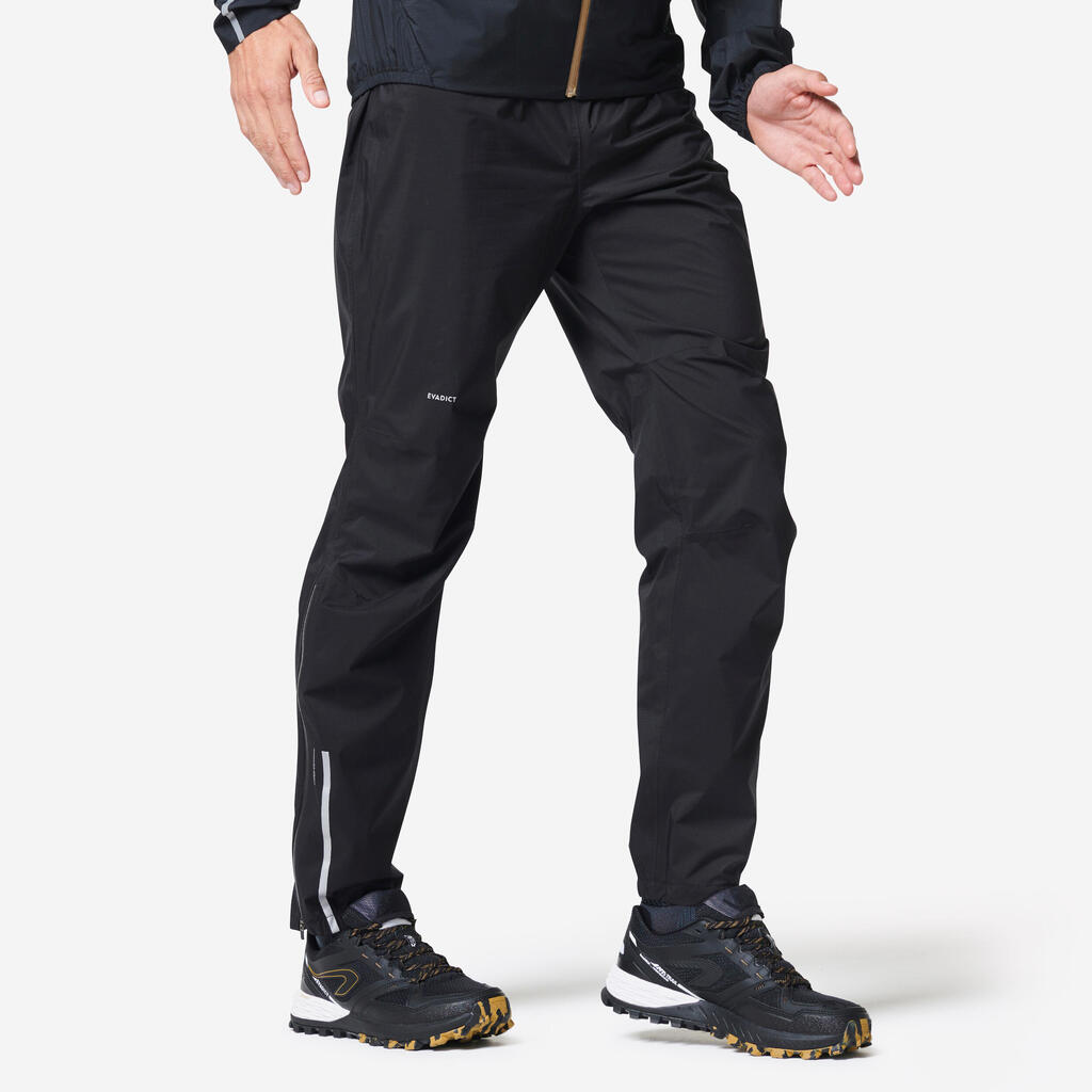 MEN'S TRAIL RUNNING WATERPROOF RAIN TROUSERS - BLACK