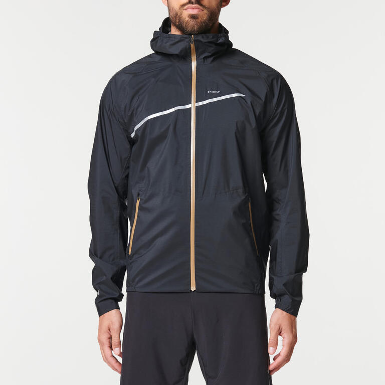 Men's Kiprun waterproof trail running jacket in black and bronze